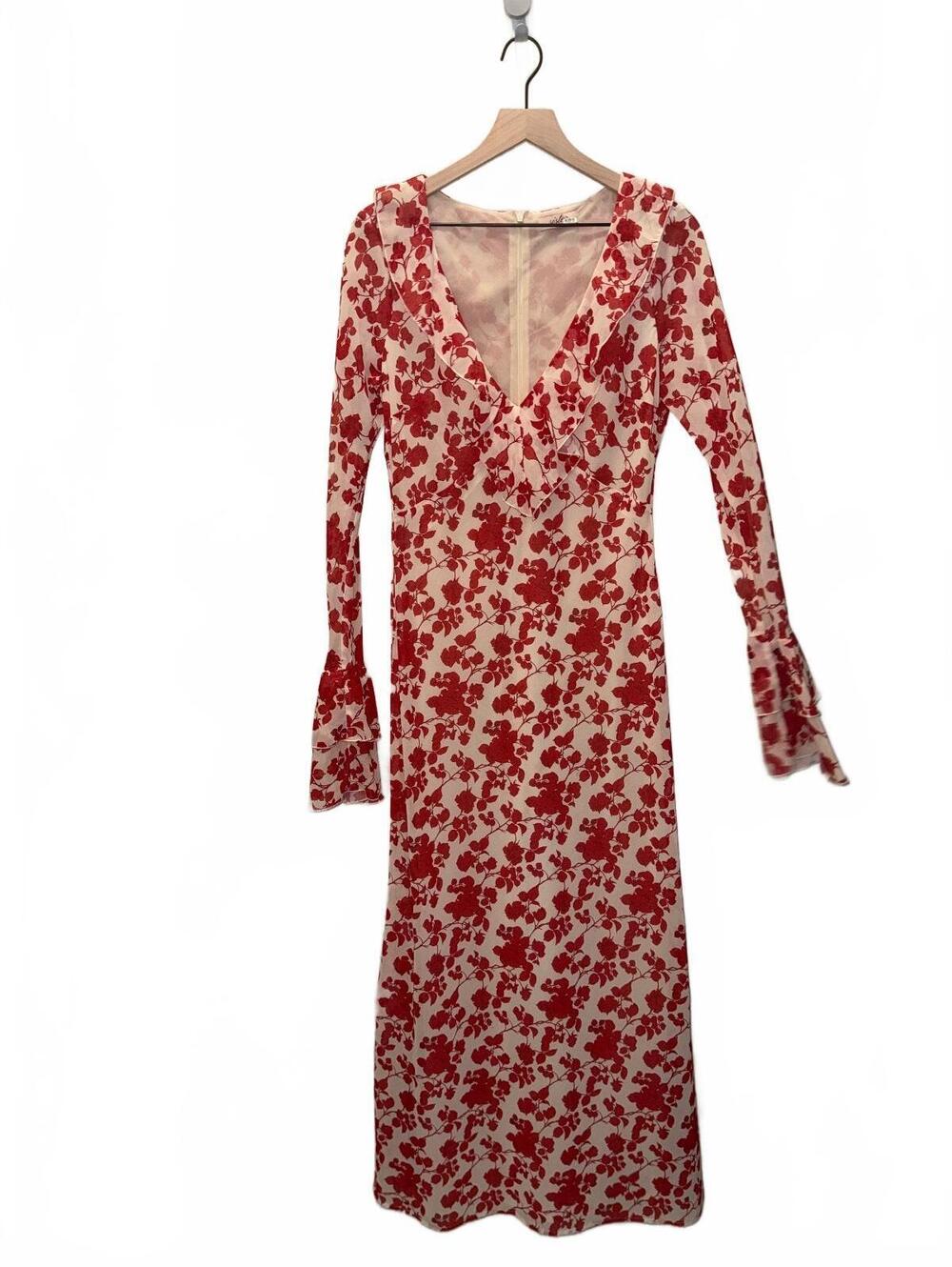 Sister New York Shellona Red Floral Print Long Sleeve Maxi Dress Size L